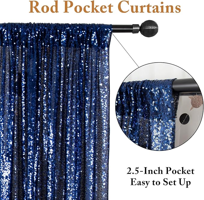 ShiDianYi Navy Blue Backdrop Curtains 2 Panels 4Ftx10Ft Sequin Backdrops for Birthday,Wedding,Studio Decor, Seamless, Navy Photograph Background