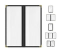 Goodsmart Restaurant Menu Covers - 25 Pack Black 2-Page/4-View 4.25" x 11", Top-Loading Vinyl Menu Holders with Clear Sleeves, Double-Stitched Edge, Leather-Style Café Covers with Gold Corners