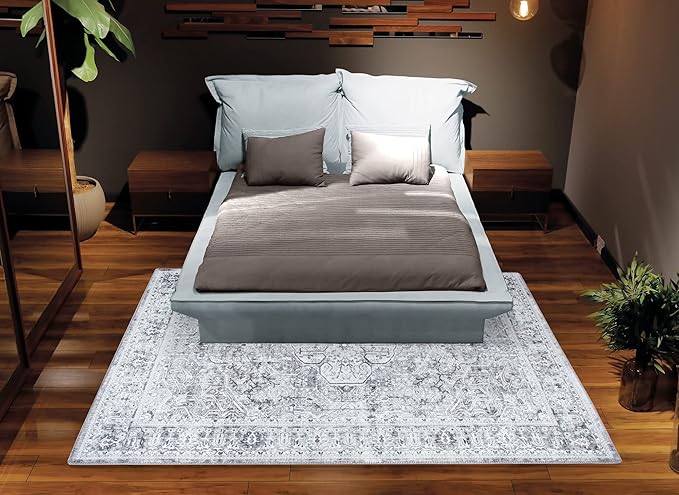 Bloom Rugs Washable Non-Slip 3' x 5' Rug - Gray/Charcoal Traditional Medallion Area Rug for Living Room, Bedroom, Dining Room, and Kitchen - Exact Size: 3' x 5'