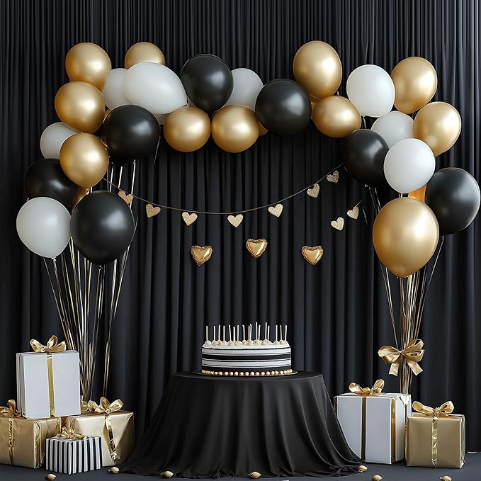 60ftx14ft Wrinkle Free Black Backdrop Curtain, 12 Panels 14FT Height Black Wedding Backdrop Drapes, Silky Polyester Back Drop Cloth for Birthday Photography Background Party Backdrop Draping