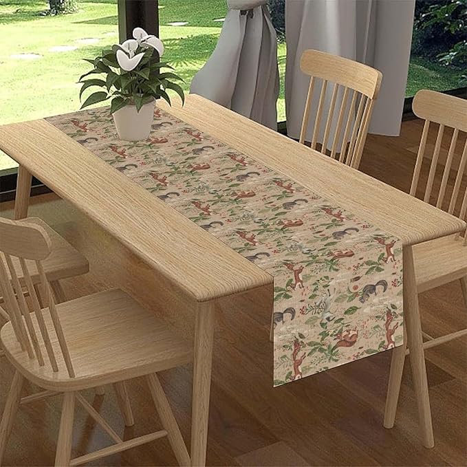 Rustic Forest Table Runner, Farmhouse Wild Woodland Animals Country Deer Fox Rabbits Watercolor Table Center Decor for Home Kitchen Dining Patio Holiday Party Outdoor Table Decorations, 13"x36" Inch