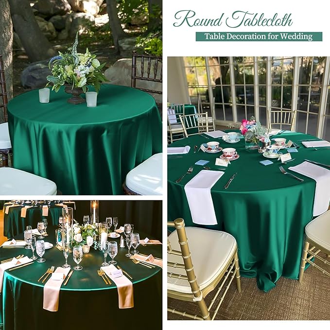 12 Pack 120 Inch Hunter Green Satin Tablecloth - Premium Bright Silky Round Tablecloth Overlay Smooth Fabric Table Cover, Table Decoration for Wedding Party Banquet Events Restaurant Kitchen Dining