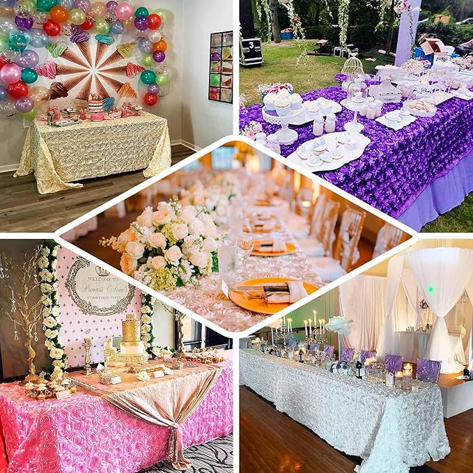 Efavormart 90"x132" Wholesale Rectangle Table Cover Champagne Grandiose Rosette 3D Satin Tablecloth for Wedding Party Event
