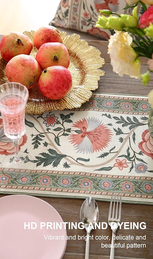 ISAENNE Designer Vintage Linen Table Runner 87 Inches Long,Elegant Floral Pattern Wrinkle Resistant Table Runners for Dining Tables,Thanksgiving,Kitchen Tables,Christmas,12"*87"-Daffy B