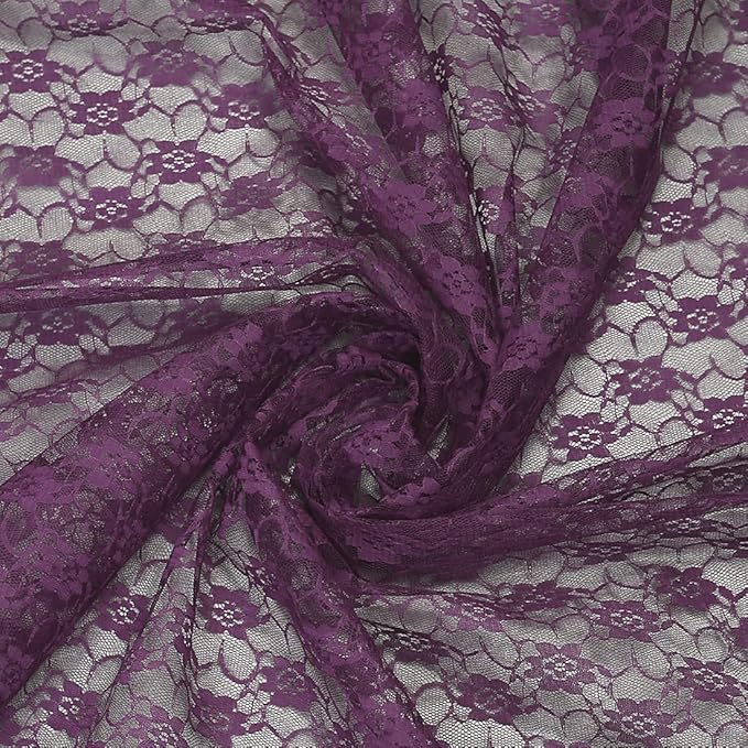 MDS Pack of 25Wedding 12 x 108 inches Lace Table Runner for Wedding, Decorations for Birthday Parties, Banquets, Graduations, Engagements, and Runners fit Rectangle, Round Table- Plum