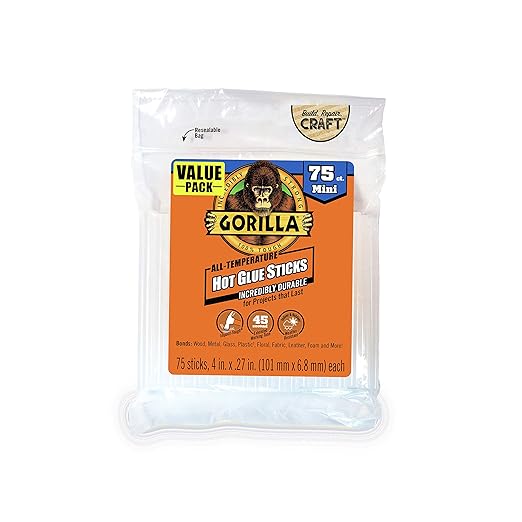 Gorilla Hot Glue Sticks, Clear Glue, Mini Size 4" Long x 0.27" Diameter, 75 Count (Pack of 6) - Safe for All Temperatures with Extended Working Time