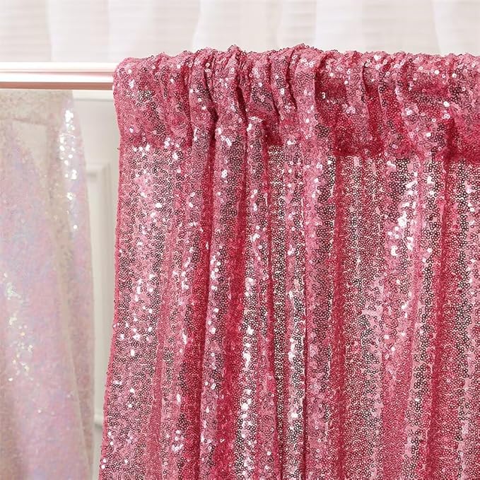 Eternal Beauty Fuchsia Pink Sequin Backdrop, 8x10 Ft Glitter Background Curtains for Shimmer Photography Party Wedding Birthday Back Drop Decor