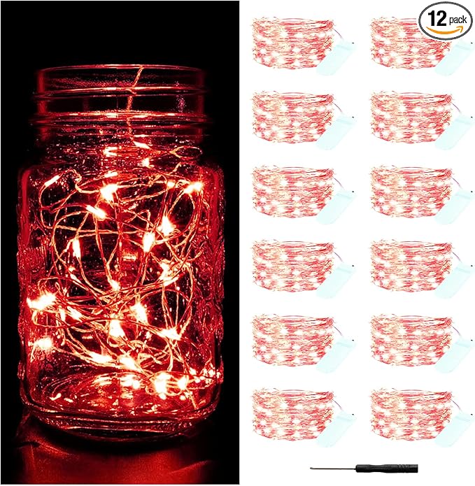 12 Pack Fairy Lights Battery Operated String Lights，7FT 20LED Waterproof Silver Wire Christmas Lights Outdoor,Firefly Mini Lights for Bedroom Party Birthday Wedding Home Decor