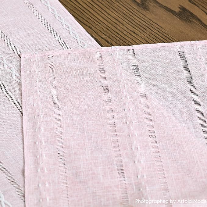 Artoid Mode Pink Rustic Cotton Linen Table Runner, Seasonal Embroidered Hollow Kitchen Dining Table Decoration for Home Party Decor 13x90 Inch