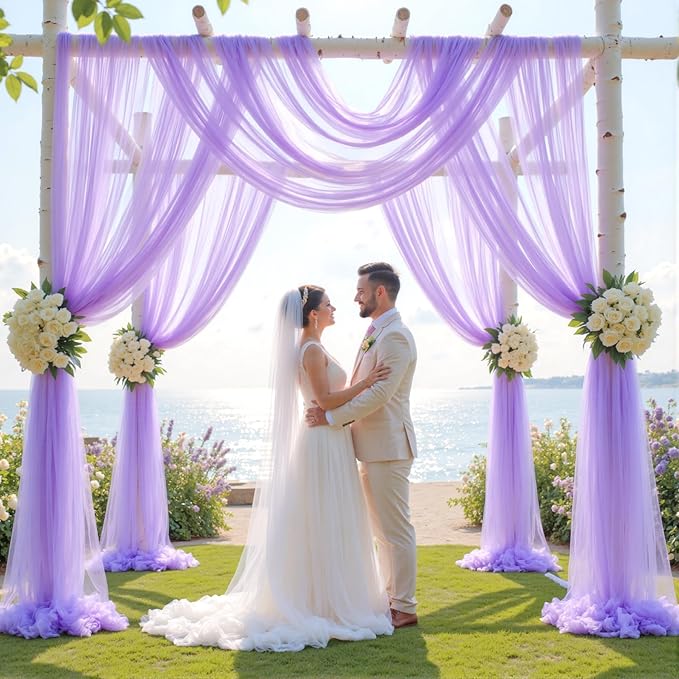 Wedding Arch Draping Fabric Backdrop 2 Panel 60" x 26Ft Purple Arch Drapes Curtains for Wedding Reception Sheer Tulle Backdrop Curtain for Ceremony Birthday Party Baby Shower Arbor Ceiling Decorations