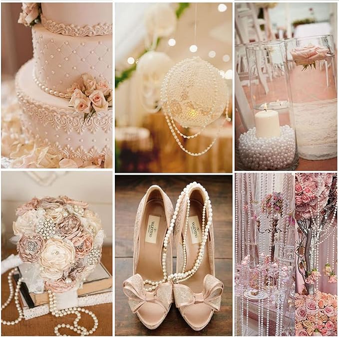 [16.4Feet] Pearl Beads Garland, 12MM 5.4 Yards Faux Pearl Beads String Roll Bulk for DIY Craft Wedding Party Christmas Tree Decoration