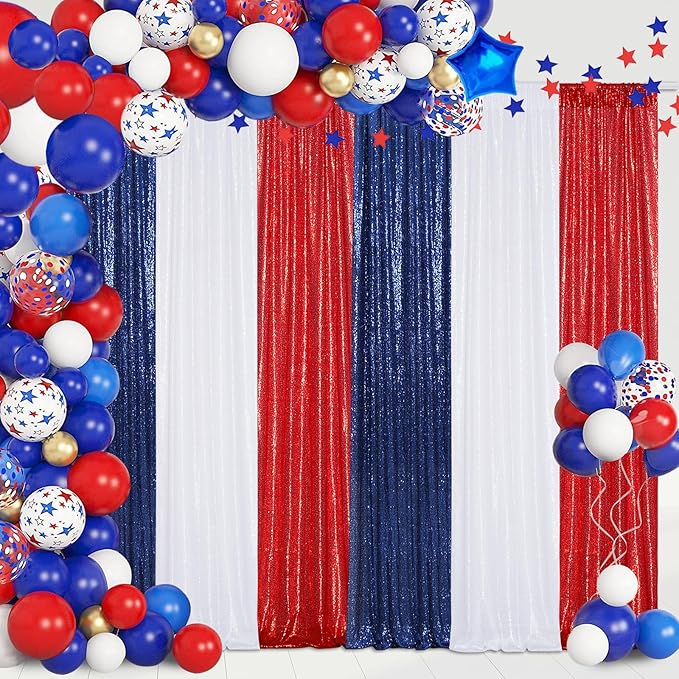 Poise3EHome 2Pcs 2Ft x 8Ft Red Sequin Backdrop Curtains, Glitter Photography Background, Sequence Xmas Thanksgiving Backdrop