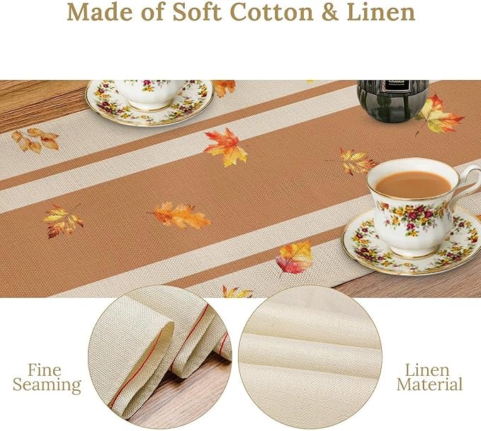 Autumn Table Runner,Thanksgiving Fall Pumpkin Leaves Floral Table Cloth for Kitchen Dining Table Decoration Home Party Decor 13x70 Inch