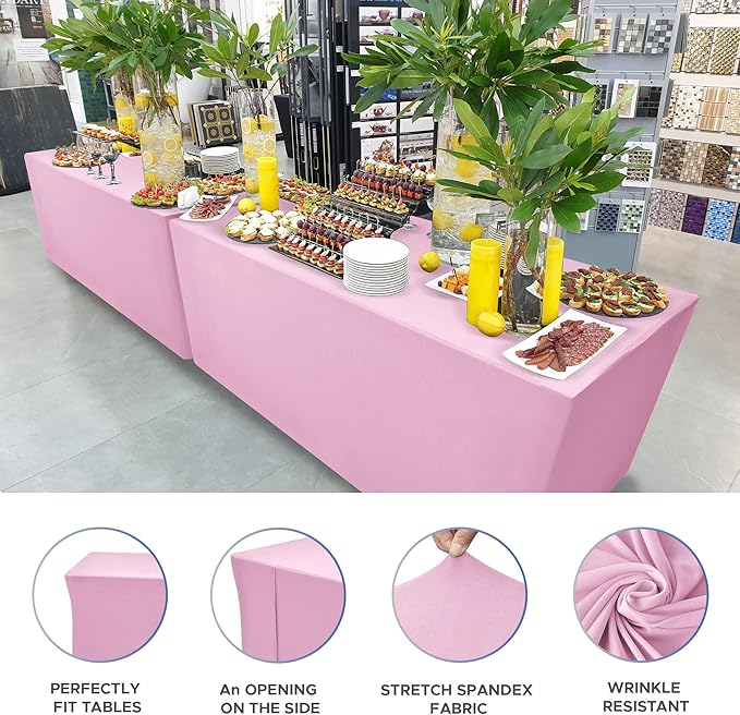 Nasitos Pink Fitted Table Covers Stretch Spandex - 72 x 30 Inch - 2 Pack Rectangle Table Clothes for 6 Foot Folding Tables, Wrinkle Resistant Tablecloths for Parties, Trade Show, Craft Show, Birthday