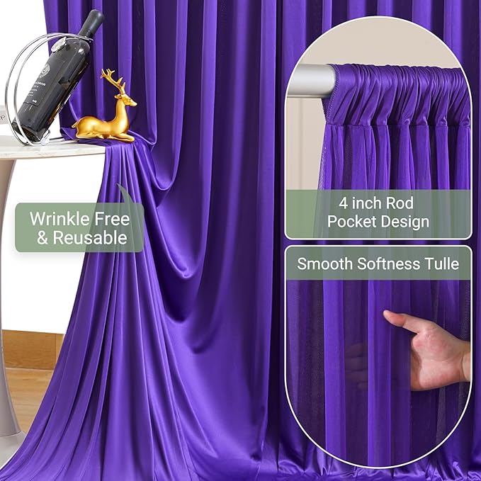 Purple Tulle Backdrop Curtain for Parties Wedding,5ft x 10ft Wrinkle Free Curtain Backdrop,2 Layer Drapes for Backdrop,Polyester Wedding Back Drop for Bridal Shower Birthday Baby Shower Photography