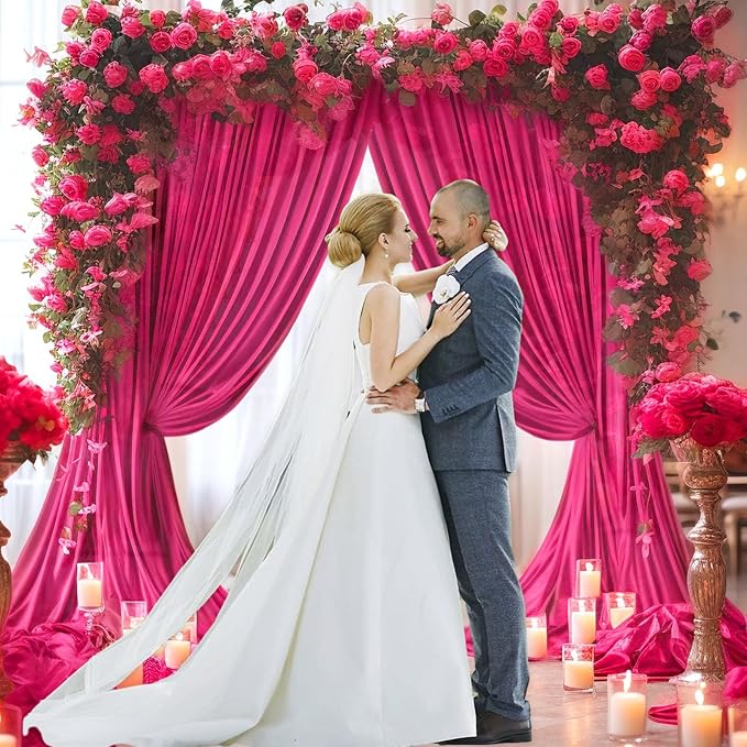 10 x 7 Feet Fuchsia Backdrop Curtain for Partie, Background Curtains for Photoshoot, Birthday, Wedding, Halloween, Thanksgiving, Christmas Day, New Year Party Decorations 5Ft x 7Ft, 2 Panels