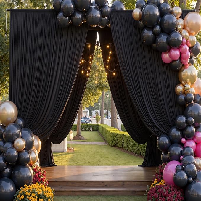 30x12ft Wrinkle Free Black Backdrop Curtain for Wedding Parties, 6 Panels 5×12 ft Long Soft Silky Polyester Fabric Backdrop Drapes Black Photo Back Drop Curtains for Party Photography Background Cloth