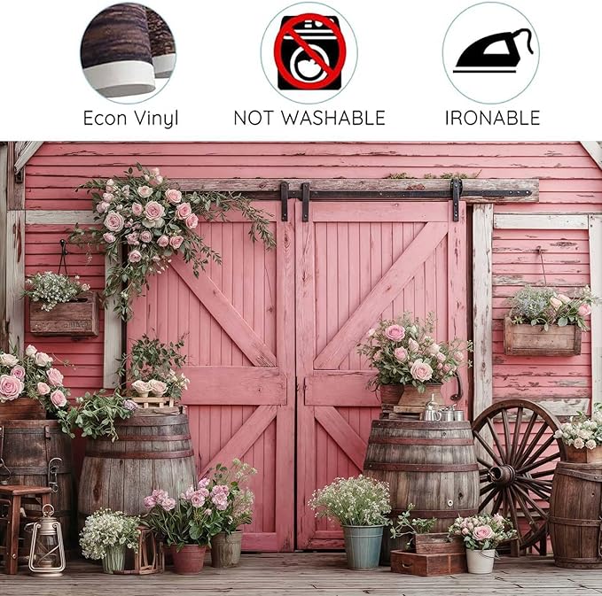 6x4ft Country Wedding Pink Photography Backdrop Rustic Wooden Barn Door Photography Backdrop Farmhouse Flower Western Girl Birthday Baby Shower Wedding Bridal Party Banner Photo Booth Props Background