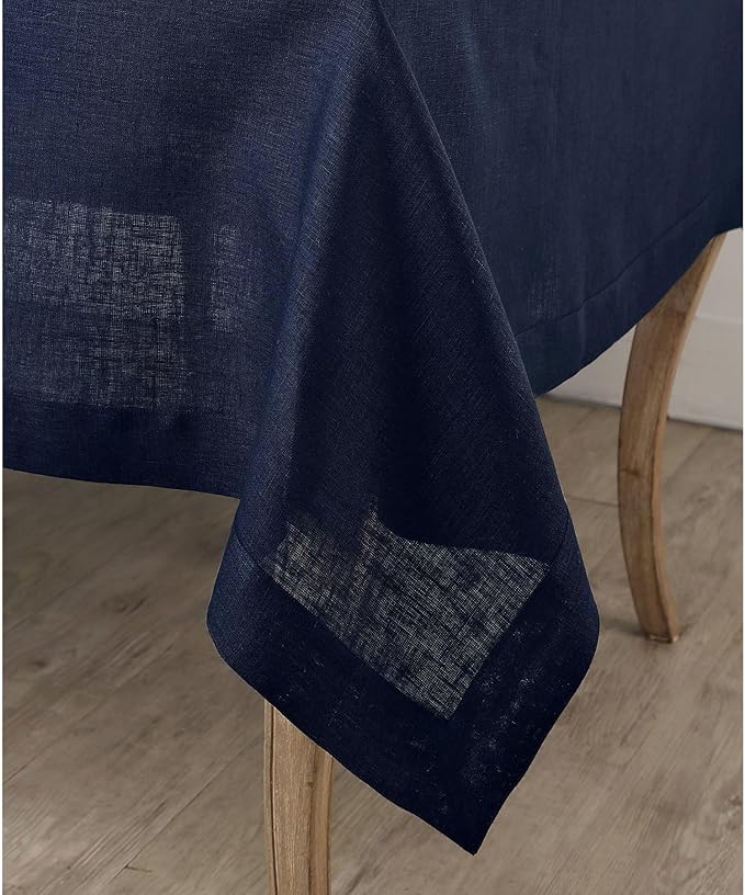 Solino Home Navy Blue Linen Tablecloth 60 x 144 Inch - 100% Pure Linen Table Cloth for Rectangle Tables - Fete, Machine Washable Tablecloth for Fall, Autumn, Thanksgiving, Christmas, Holiday