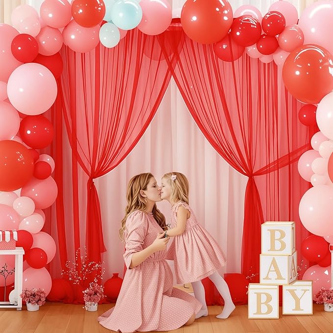 20ft X 10ft Red Tulle Backdrop Curtain for Parites, Sheer Backdrop Curtains Fabric Drapes for Wedding Ceremony Arch Party Stage Decorations
