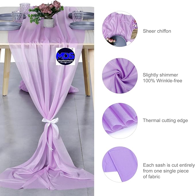 MDS 2 Pack 10ft Chiffon Table Runner 29 x 120 Inches Sheer Wedding Runner Romantic Rustic Table Runner for Wedding Decorations, Birthday Parties, Bridal Shower Party Arch Decor - Orchid