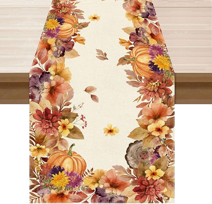 XCHI Fall Color Wild Flowers Watercolor Table Runner Table Decoration for Kitchen Dining Dinner Autumn Home Decor 13x72 Inch