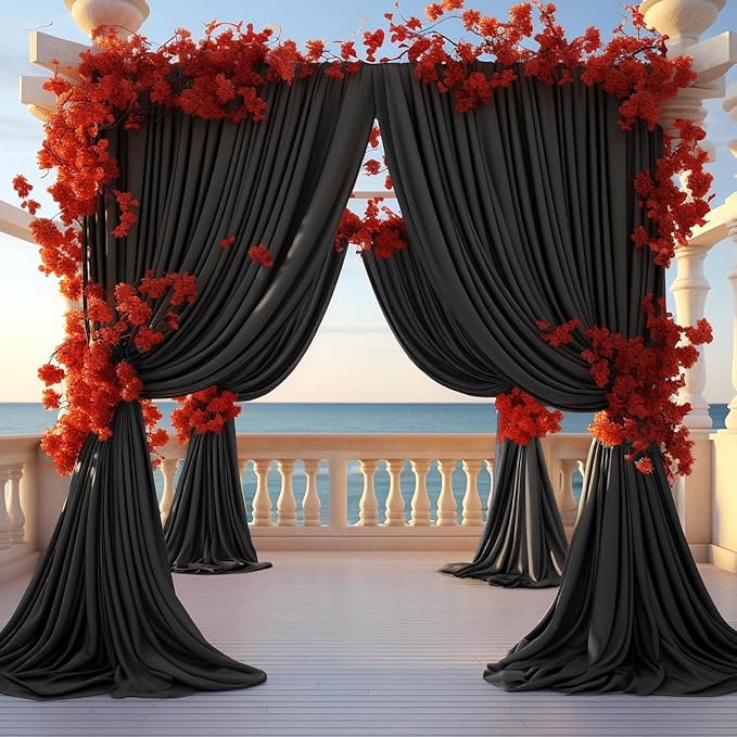 20ft x 10ft Thick Champagne Backdrop Curtains for Parties, 4 Panels 5ft x 10ft Non See Through Black Polyester Wedding Drapes Photo Backdrop for Birthday Party Graudation Photography Home Decor