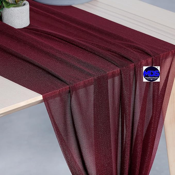 MDS Halloween Chiffon Table Runner - 12 Pack, 29 x 170 Inches, 14ft Each - Sheer Spooky Table Runners for Haunted House Parties, Trick-or-Treat Tables, Witchy Décor, Wedding & Events - Burgundy