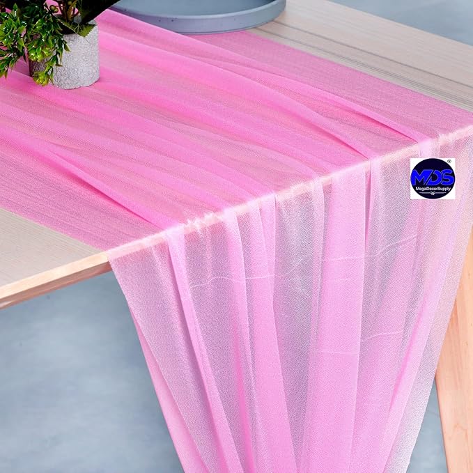 MDS 20 Pack 10ft Chiffon Table Runner 29 x 120 Inches Sheer Wedding Runner Romantic Rustic Table Runner for Wedding Decorations, Birthday Parties, Bridal Shower Party Arch Decor - Bubblegum Pink
