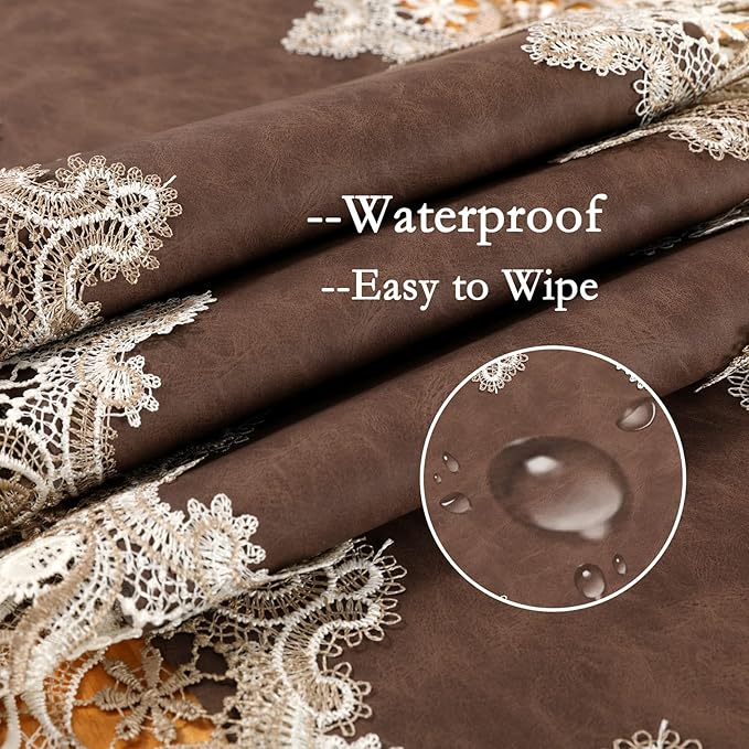 Vintage Lace Dining Table Runner, 120 Inches Floral Coffee Table Runners for Kitchen Home Christmas Party Decorations (16x120 inch, Brown)