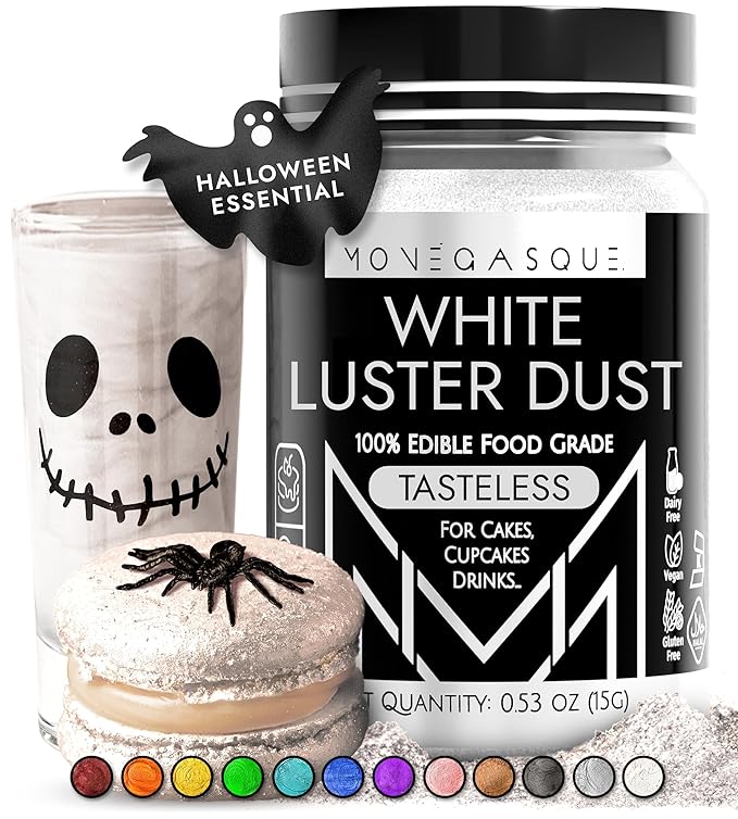 MONÉGASQUE White Edible Glitter for Drinks 15g – Edible Glitter for Cakes & Cocktails - Halloween Sprinkles White Luster Dust for Cocktail, Cake Decorating, Food Decorations Spray - Drink Shimmer