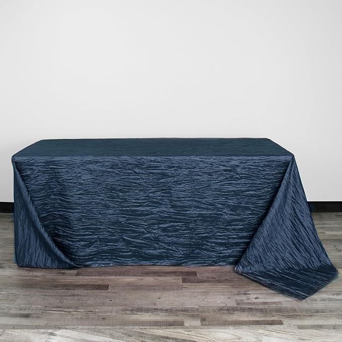 YOUR CHAIR COVERS - 6 ft - 90 x 132 Inch Navy Blue Rectangular Crinkle Taffeta Tablecloth – Elegant Table Linen for Rectangular Tables, Weddings, Banquets & Events