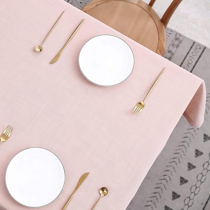maxmill Lux Faux Linen Table Cloth with Slubby Yarn Textured Weaves Wrinkle Free Anti-Shrink Soft Tablecloth Decorative Table Cover for Outdoor and Indoor Use Rectangle 60 x 104 Inch Blush