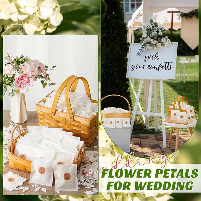 Wavwavw Biodegradable Confetti, Dried Hydrangea Flower Petals with Throw Me Stickers Wedding Confetti Biodegradable Flower Petals for Wedding Ideas Valentines Day Decor (White,55 Pcs)