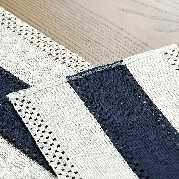 Artoid Mode Dark Blue Farmhouse Rustic Table Runner, Seasonal Holiday Hollow Kitchen Dining Table Decoration for Home Party Decor 12x90 Inch