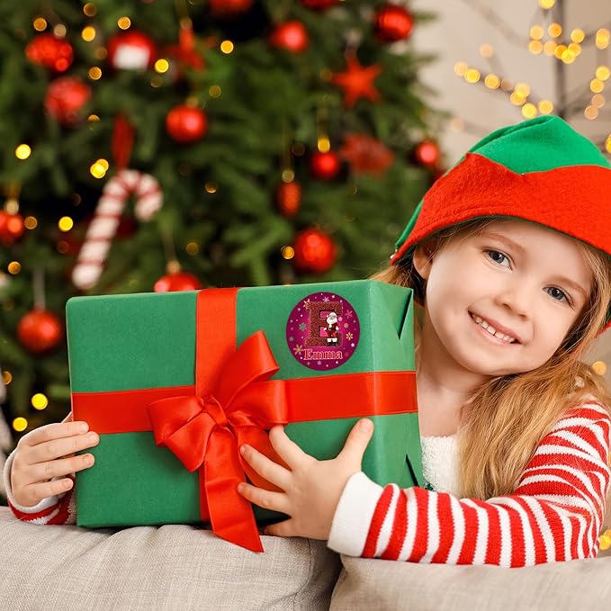 Personalized Christmas Stickers - Custom Name Waterproof Christmas Gift Tags for Gift Box Xmas Holiday Decorations Party Favors - 30 Stickers (Santa Claus Initial)