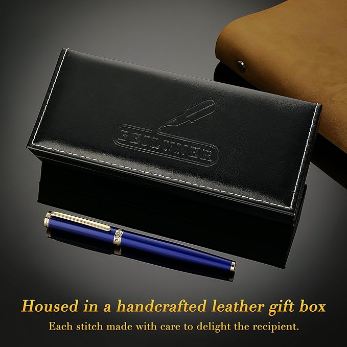 BEILUNER Blue Fountain Pen,Stunning Luxury Pens with 24K Gold Finish, Gorgeous 24K Gilded Nib(Medium), Fancy Pen Gift for Men&Women -Ink Converter-Elegant, Reliable,Nice Pen for Writing