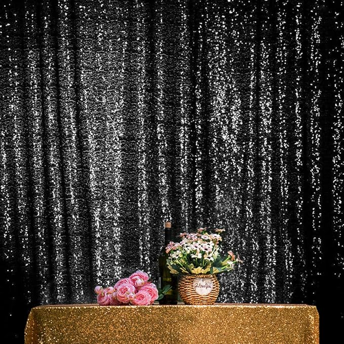 JYFLZQ Black Sequin Backdrop Curtains 6ft x 8ft 1 Panel Halloween Backdrop Glitter Photo Booth Backdrops Sparkly Photography Background Drapes for Graduation Birthday Parties