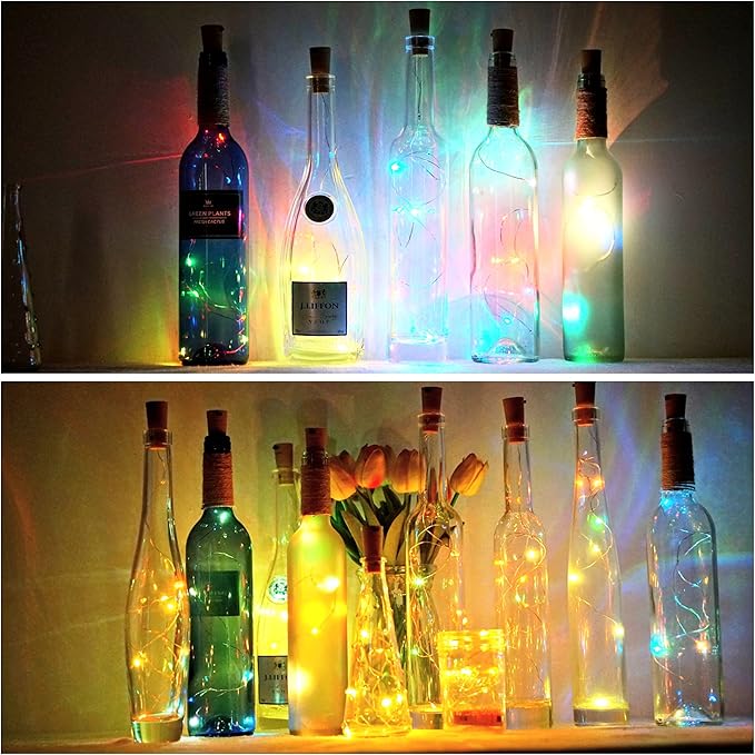Wine Bottle Lights with Cork 15Pack 10 LED 40 Inches Battery Operated Silver Wire Liquor Fairy Mini String Lights for Party Christmas Halloween Wedding Decoration