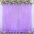 Lavender Tulle Backdrop Curtain with Lights String for Wedding Baby Shower 20×8ft Lavender Sheer Backdrop Curtain for Bridal Shower Birthday Party Photoshoot Background Decorations(4 Panels 5×8ft)