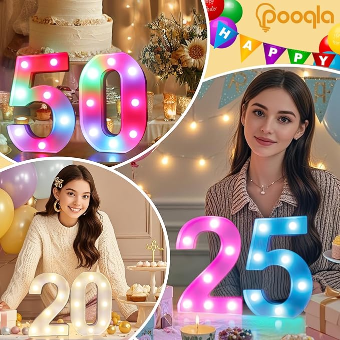 Pooqla 18th Birthday Decorations for Girls Boys, 35 Colors LED Light Up Numbers with Remote, Multicolor Marquee Numbers 18 Sign for Party Wedding Anniversary Decor 18th Birthday Gift, Number 18