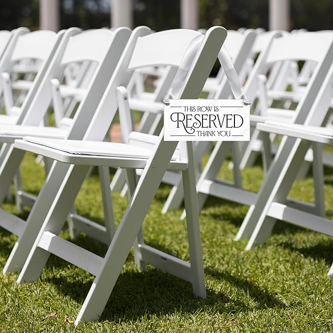 4 pcs Reserved Row Signs for Wedding, Acrylic Reserved Signs for Wedding Decor, 7.75x3.75 Reserve Seating Sign, Hanging Reserve Table Sign for Chairs Pews & Family, Includes Ribbon, Made in USA