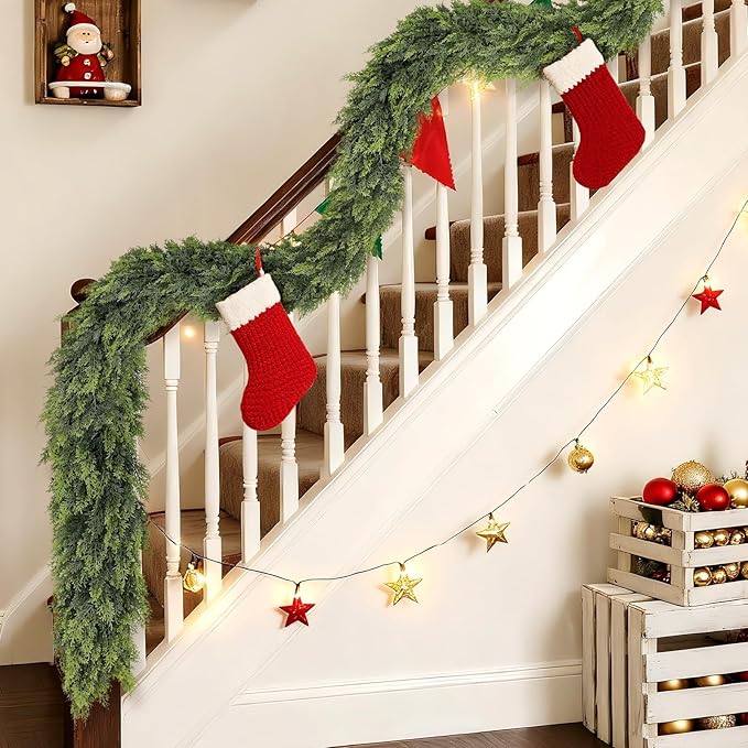 Christmas Cedar Garland - 6ft Artificial Cedar Garland Faux Lush Green Fake Pine Needles for Fireplace,Table,Window,Stairs,Mante,Holiday Indoor Outdoor Xmas Decor(1PCS)