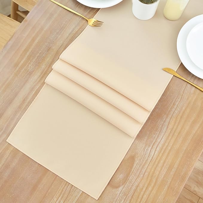2 Pack Beige Long Table Runner 12 x 108 Inch Solid Color Farmhouse Runners Coffee Table Dresser for Daily Party Home Decoration
