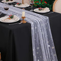 Snowkingdom 6 Pcs Christmas Snowflake Table Runners, 120 Inch Sheer Chiffon Gauze Cheesecloth, Silver Glitter Sequin Metallic Party Dining Table Decorations for Christmas Winter Holiday New Year