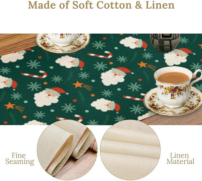 Christmas Table Runner,Seasonal Winter Xmas Holiday Green Table Cloth Kitchen Dining Table Decoration for Home Party Decor 13x70 Inch