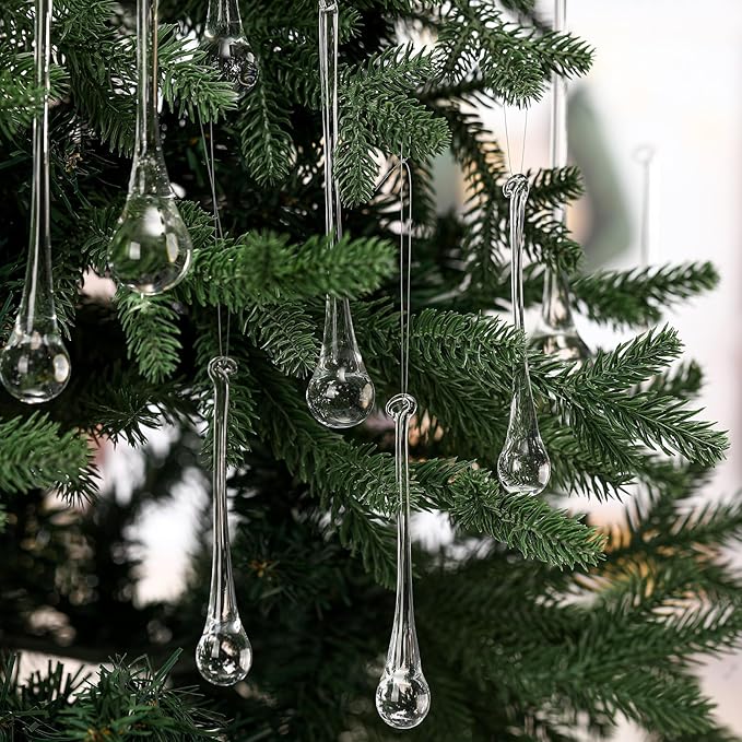 22 Pcs Clear Glass Teardrop Christmas Ornaments Crystal Raindrop Hanging Ornaments Crystal Chandelier Drop Pendant Icicles Decorations for Christmas Tree Winter Party Supplies (4 Large Size)