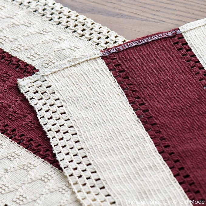 Artoid Mode Red Farmhouse Rustic Table Runner, Seasonal Holiday Hollow Kitchen Dining Table Decoration for Home Party Decor 12x72 Inch