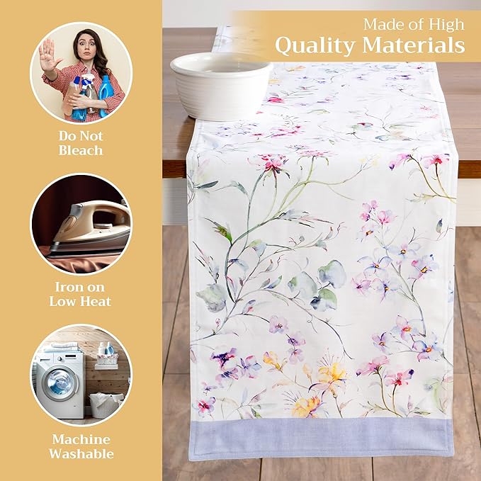 Maison d' Hermine Table Runner 100% Cotton Double Layer Table Runners 108 inches Long Decorative for Home Kitchen Dining Party Wedding Bridal Shower Spring Summer (Summer Floral, 14.50" x 108")