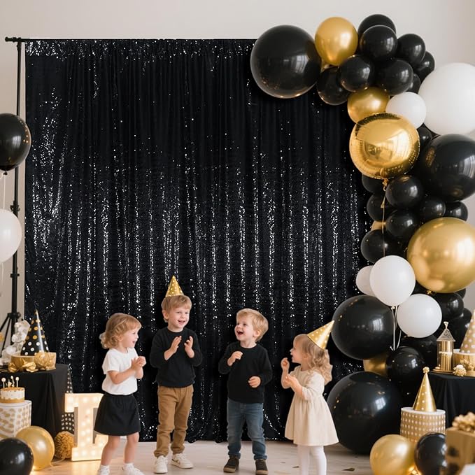 SquarePie Sequin BackdropLess See Through Thick Background Glitter Curtain for Halloween Party 6FT x 8FT Black